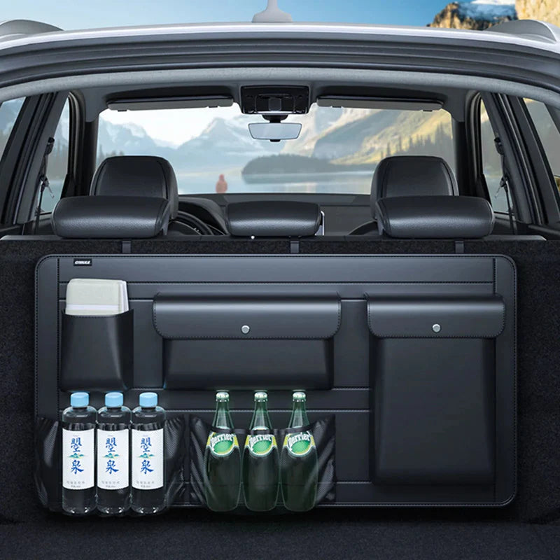 Car Backseat Storage 5 Bag Trunk Organizer Multi-use PU Leather Car Seat Back Organizers Hanging Bag Protector Pad Black PU Leather